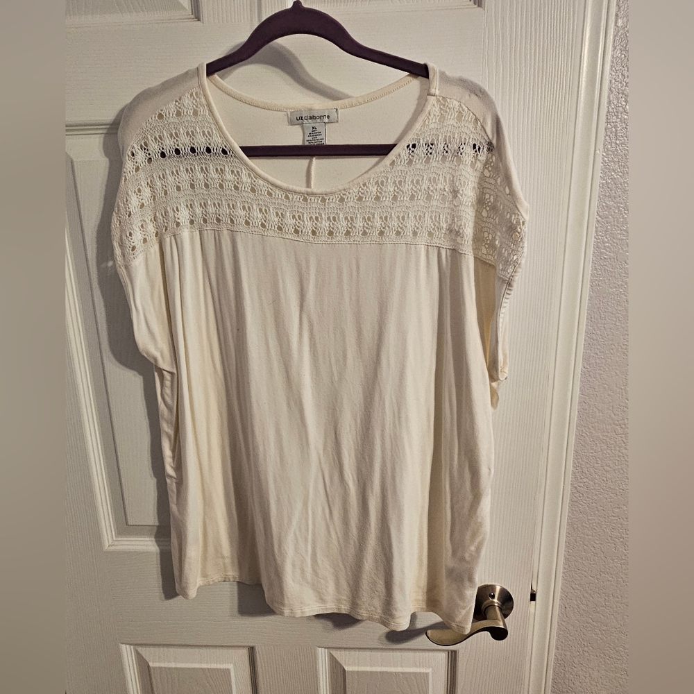 Liz Claiborne Cream Lace Accent Blouse
